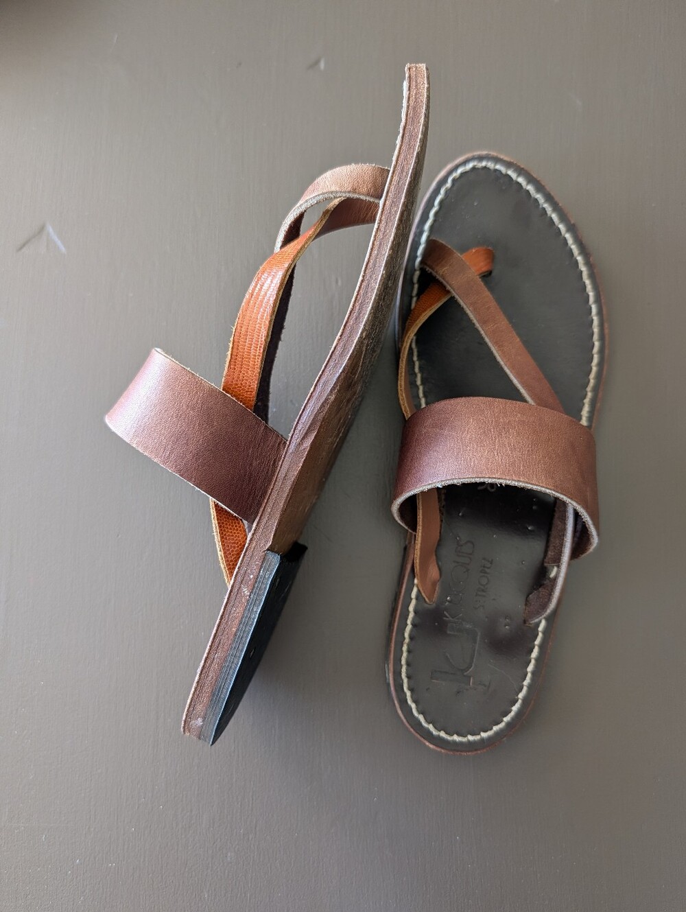 K.Jacques St Tropez Leather Criss Cross Slide Sandals Size 38 US 6